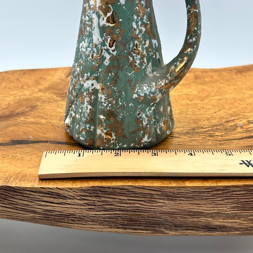 Mid Century Modern Teal Gold Splatter Ceramic Pitcher Ewer Vase MCM 7.5" - Picture 3 of 5